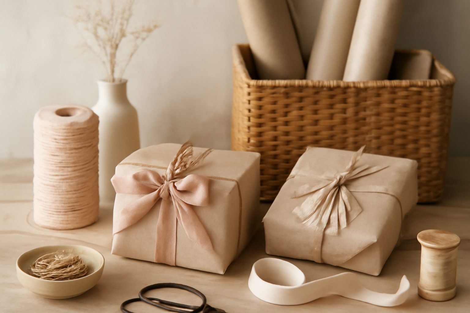 Geschenkband und Anhänger für den Advent sortieren