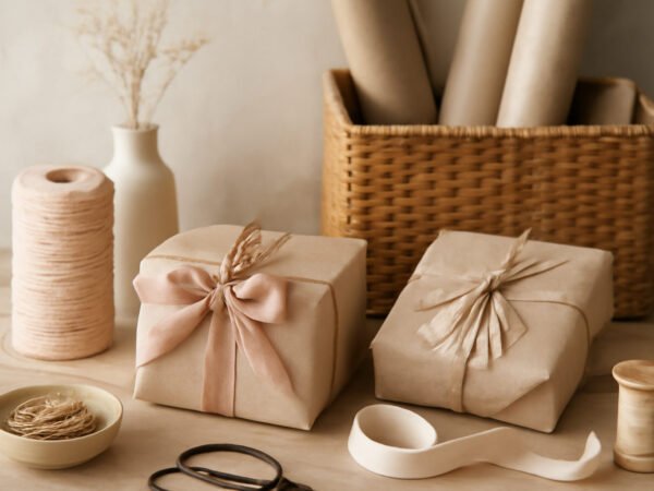 Geschenkband und Anhänger für den Advent sortieren