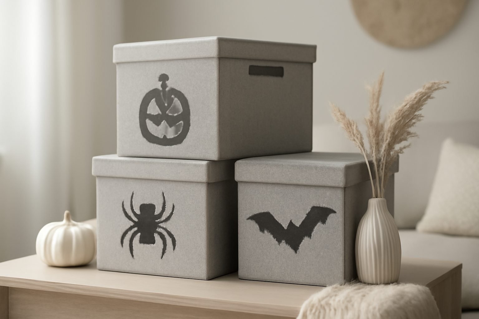Halloween Deko Systematisch in Kisten verstauen