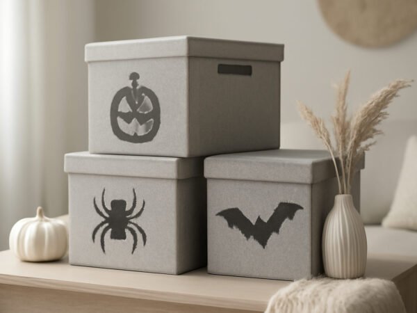 Halloween Deko Systematisch in Kisten verstauen