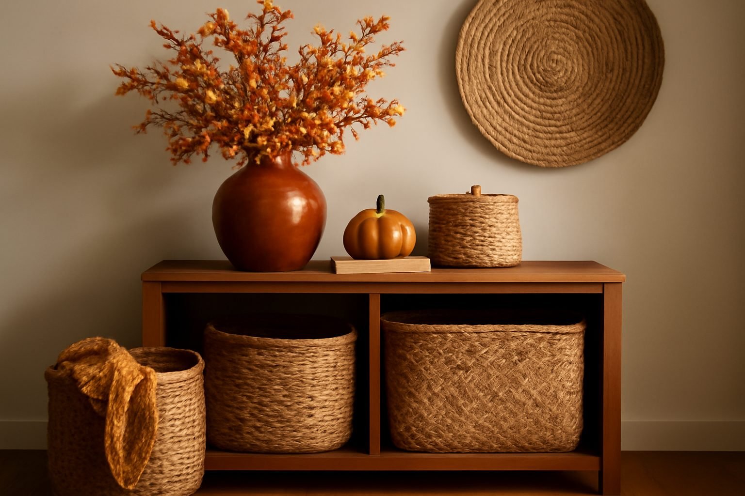 Herbstdeko basteln Naturmaterialien platzsparend verstauen