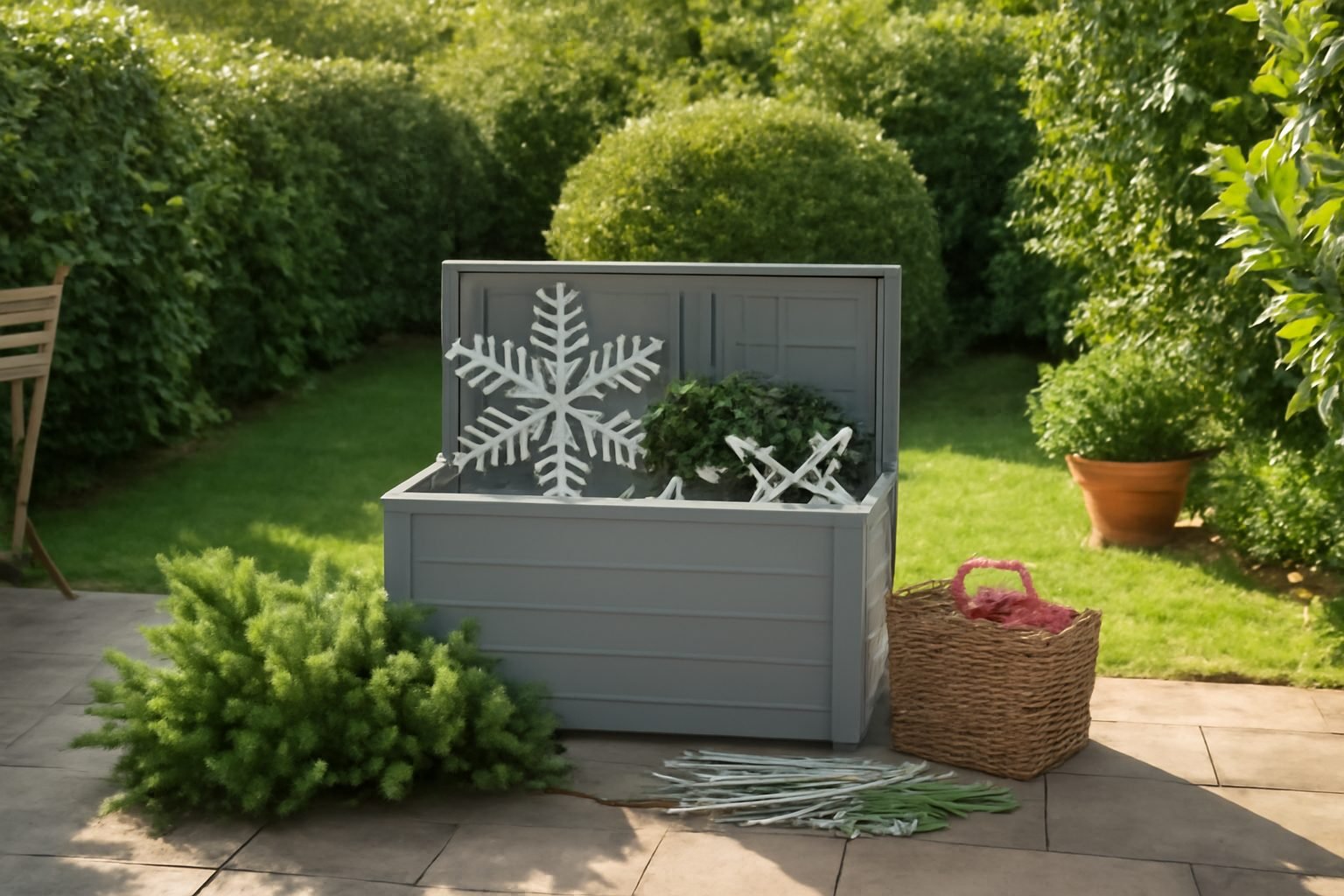 Winterdeko Garten platzsparend verstauen in 6 Schritten